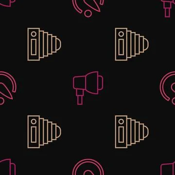 Set line Camera timer, Photo camera and Softbox light on seamless pattern. .. イラスト素材