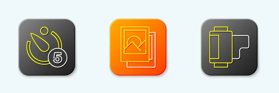 Set line Camera timer, Photo frame and roll cartridge icon. Vector 스톡 일러스트