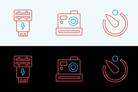 Set line Camera timer, Photo camera flash and  icon. Vector Stockillustratie