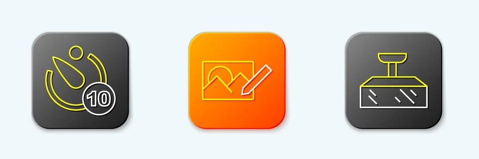 Set line Camera timer, Photo retouching and Softbox light icon. Vector 스톡 일러스트