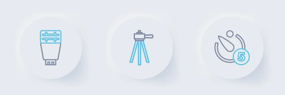 Set line Camera timer, Tripod and Photo camera flash icon. Vector イラスト素材