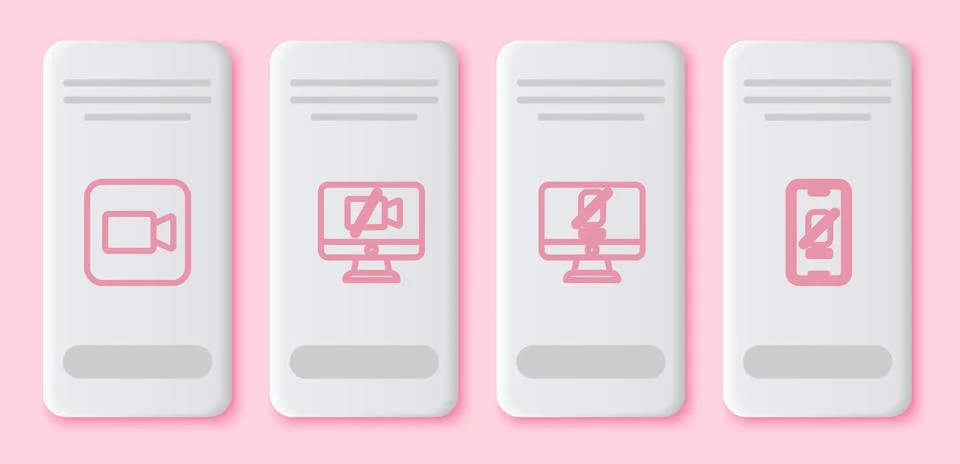 Set line Camera, Video camera Off on computer, Mute microphone and mobile. Wh Stock Illustration