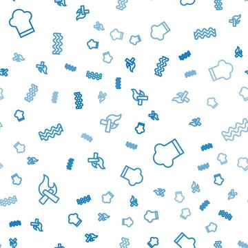 Set line Campfire, Chef hat and Bacon stripe on seamless pattern. Vector 스톡 일러스트