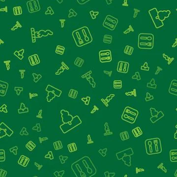 Set line Campfire, Tree and Fork and spoon on seamless pattern. Vector Stock Illustration