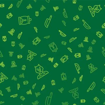 Set line Camping lantern, Krampus, heck and Knife on seamless pattern. Vector 스톡 일러스트