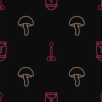 Set line Camping lantern, Mushroom and Arrow on seamless pattern. Vector Stockillustratie
