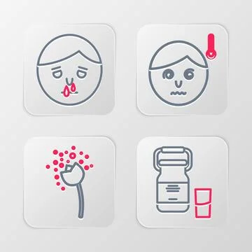 Set line Can container for milk, Flower producing pollen, High human body t.. Stock Illustration
