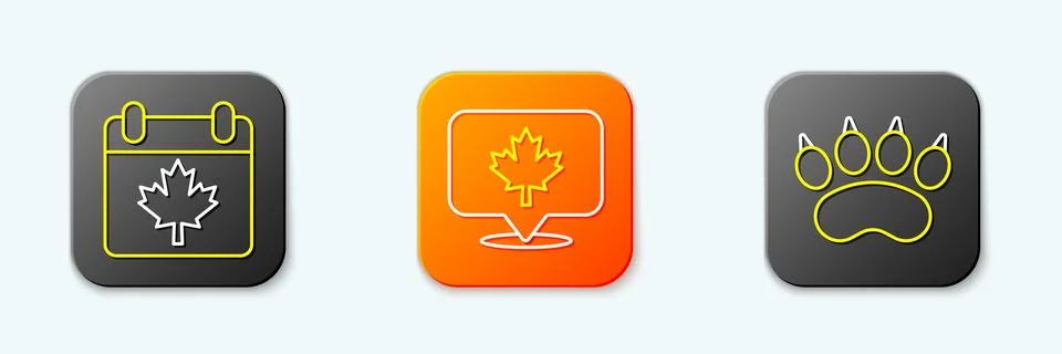 Set line Canada day with maple leaf, Canadian and Bear paw footprint icon. .. イラスト素材