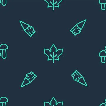 Set line Canadian maple leaf, Wooden log and Mushroom on seamless pattern イラスト素材