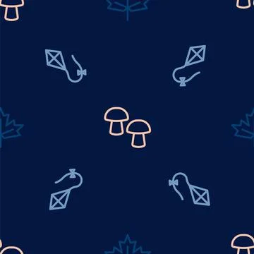 Set line Canadian maple leaf, Kite and Mushroom on seamless pattern. Vector イラスト素材