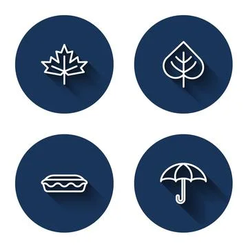 Set line Canadian maple leaf, Leaf, Homemade pie and Umbrella with long shadow イラスト素材