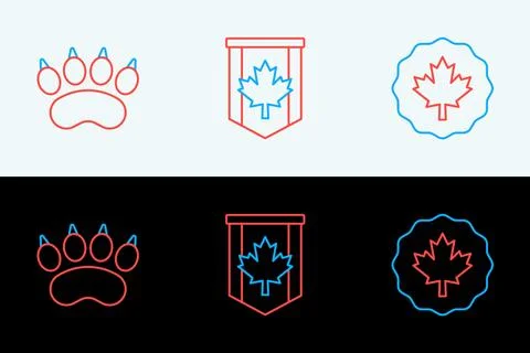 Set line Canadian maple leaf, Bear paw footprint and Pennant flag of Canada.. イラスト素材