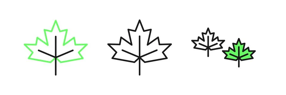 Set line Canadian maple leaf icon isolated on white background. Canada symb.. Stock Illustration