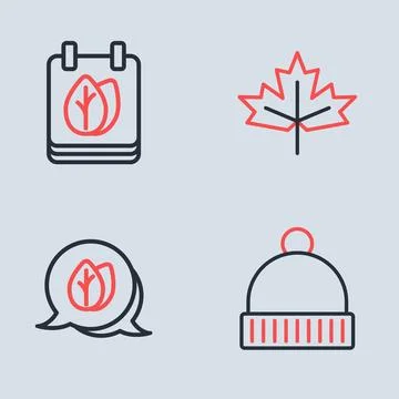 Set line Canadian maple leaf, Leaf, Winter hat and Calendar with autumn lea.. Stock Illustration