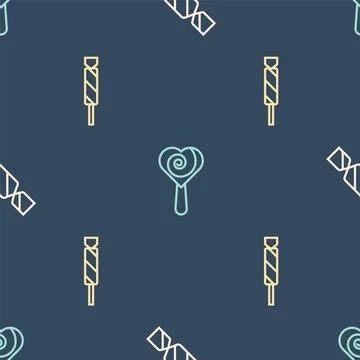 Set line Candy, and Lollipop on seamless pattern. Vector Stock Illustration