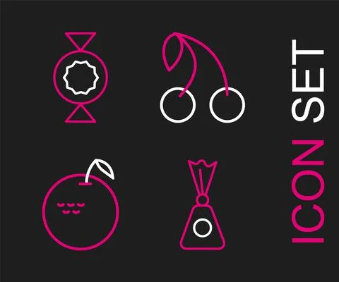 Set line Candy, Apple, Cherry and icon. Vector Stock Illustration