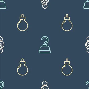 Set line Candy, Bomb ready to explode and Pirate hook on seamless pattern Stock Illustration