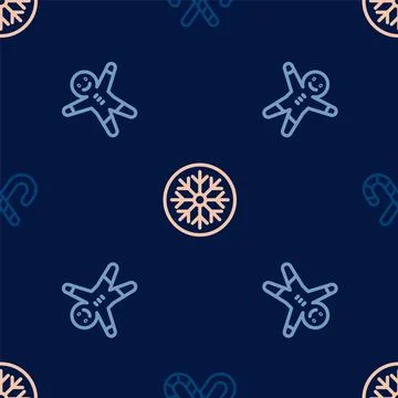 Set line Candy cane with stripes, Holiday gingerbread man cookie and Snowflake Stock Illustration