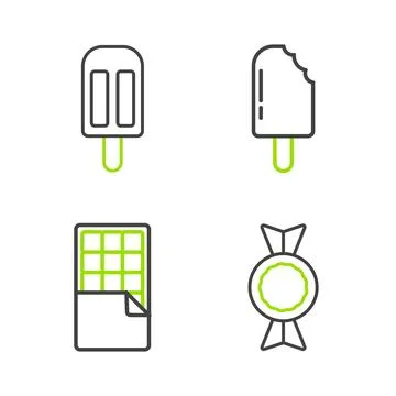 Set line Candy, Chocolate bar, Ice cream and icon. Vector Stock Illustration