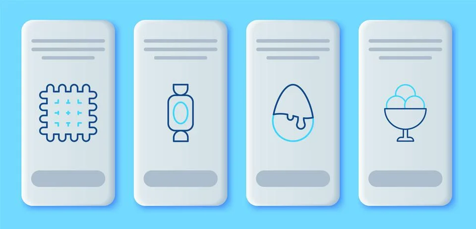 Set line Candy, Chocolate egg, Cracker biscuit and Ice cream in bowl icon イラスト素材