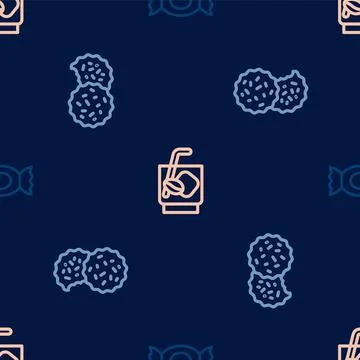 Set line Candy, Cookie or biscuit and Espresso tonic coffee on seamless pattern Illustrazione stock