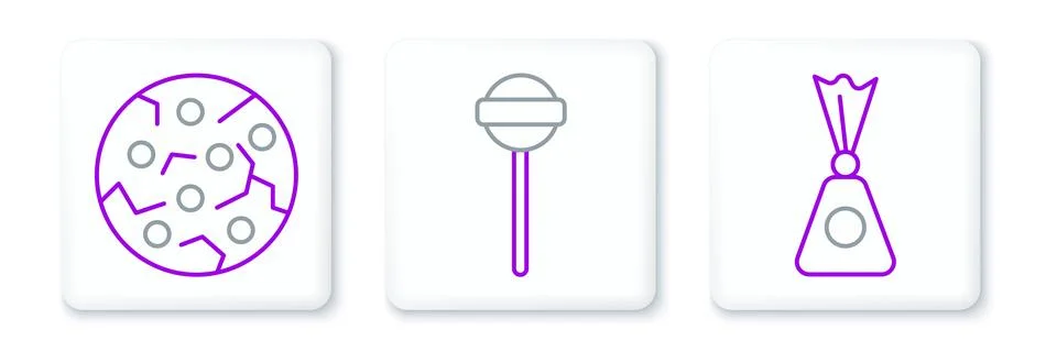 Set line Candy, Cookie or biscuit and Lollipop icon. Vector Stock Illustration