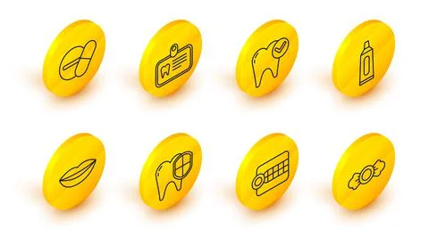 Set line Candy, Dentures model, Dental protection, Smiling lips, Tube of Stock Illustration