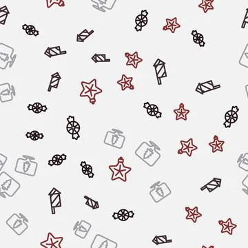 Set line Candy, Firework rocket, Christmas tree and star on seamless pattern Stockillustratie