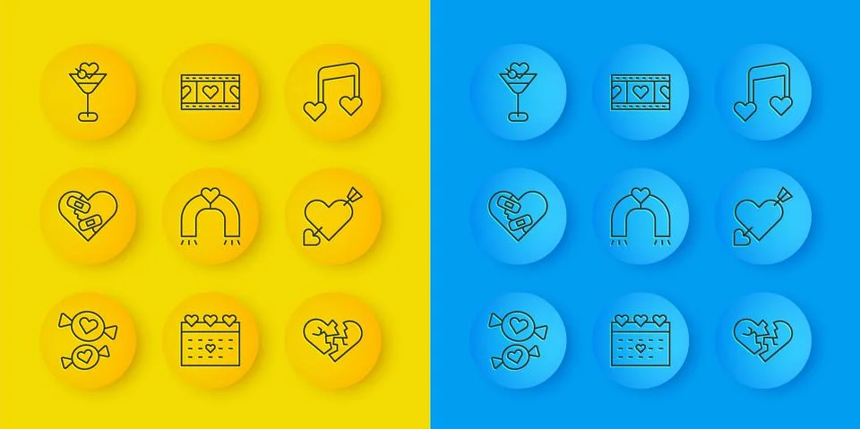 Set line Candy, Healed broken heart, Love magnet, Broken or divorce, Amour with Stock Illustration