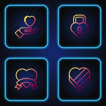 Set line Candy in heart shaped box, Heart, hand and Castle the of. Gradient Ilustração Stock
