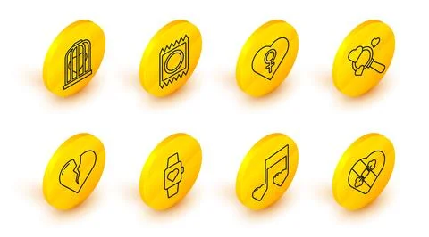 Set line Candy in heart shaped box, Music note, tone with hearts, Heart the.. 스톡 일러스트