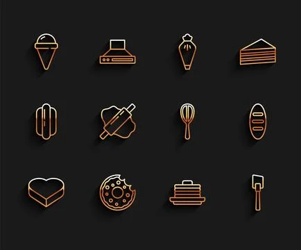 Set line Candy in heart shaped box, Donut, Ice cream waffle cone, Stack of .. イラスト素材
