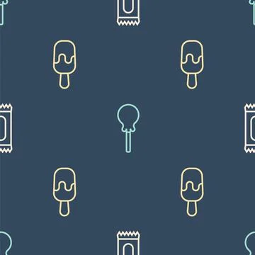 Set line Candy, Ice cream and Lollipop on seamless pattern. Vector Stock Illustration