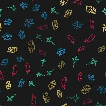 Set line Candy, Kite, Socks and Eggplant on seamless pattern. Vector Stock Illustration
