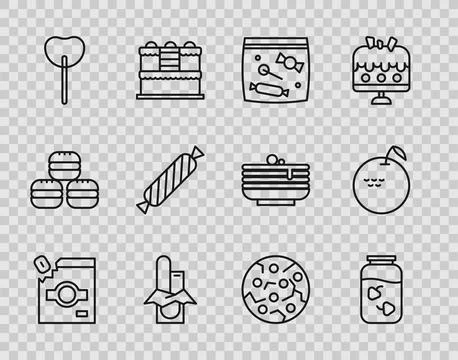 Set line Candy packaging for sweets, Strawberry jam jar, Chocolate bar, Lollipop 스톡 일러스트