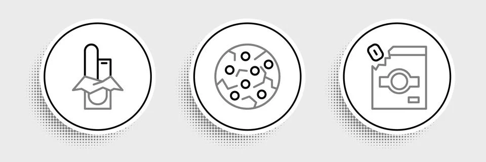 Set line Candy packaging for sweets, Chocolate bar and Cookie biscuit icon... Stock Illustration