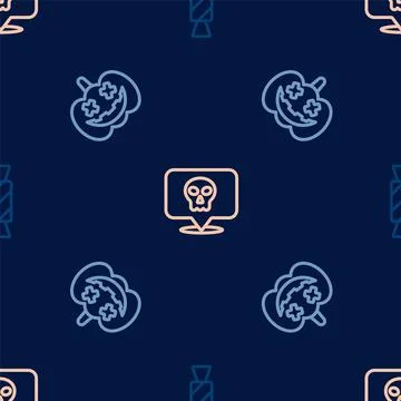 Set line Candy, Pumpkin and Skull on seamless pattern. Vector Illustrazione stock