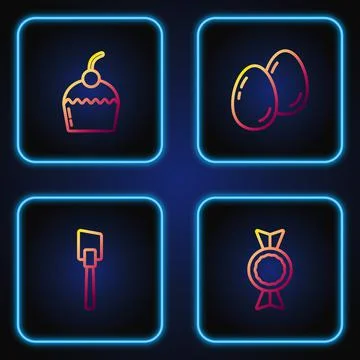 Set line Candy, Spatula, Cake and Easter eggs. Gradient color icons. Vector 스톡 일러스트