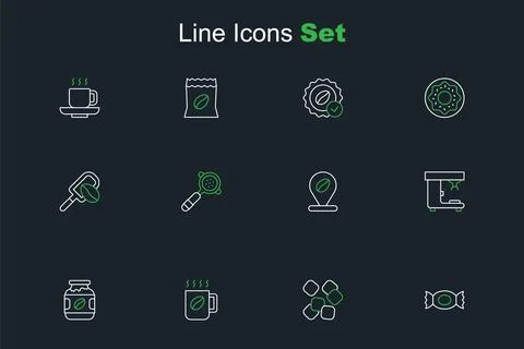 Set line Candy Sugar cubes Coffee cup jar bottle machine Location with coffee Stock Illustration