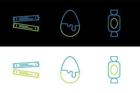 Set line Candy, Sugar stick packets and Chocolate egg icon. Vector Stock Illustration