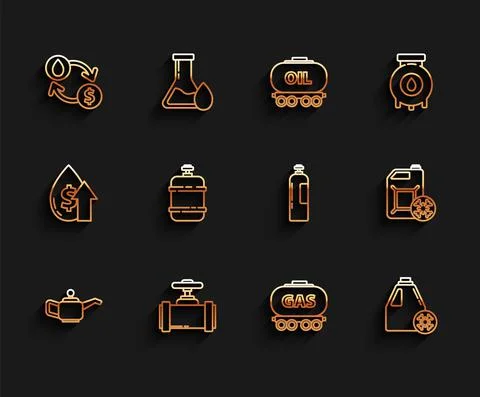 Set line Canister for motor machine oil, Oil exchange, water transfer, convert Ilustración de archivo