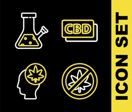 Set line Cannabis molecule, Stop marijuana or cannabis leaf, Head with and .. Stock Illustration