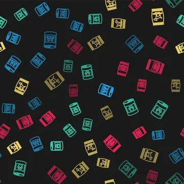 Set line Canned food for cat, , Bag of dog and on seamless pattern. Vector Stock Illustration
