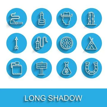 Set line Canteen water bottle, Road traffic signpost, Smoking pipe, Money bag Illustration