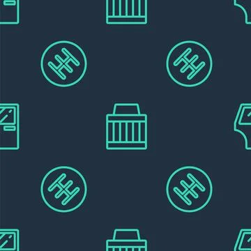 Set line Car air filter, Gear shifter and door on seamless pattern. Vector Stock Illustration