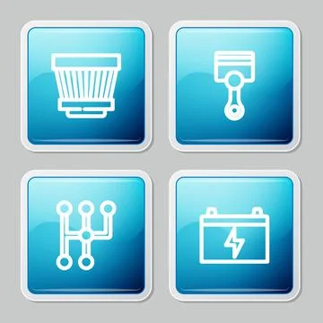 Set line Car air filter, Engine piston, Gear shifter and battery icon. Vector イラスト素材