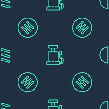 Set line Car air pump, Gear shifter and High beam on seamless pattern. Vector Stock Illustration