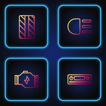 Set line Car Audio, Check engine, tire wheel and High beam. Gradient color .. Stock Illustration