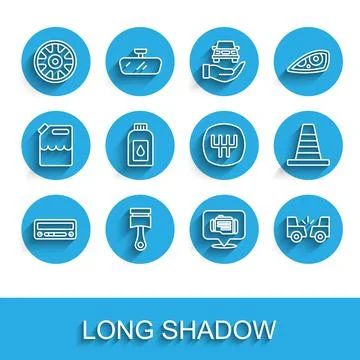 Set line Car audio, Engine piston, Alloy wheel for car, Check engine, accident Stock Illustration