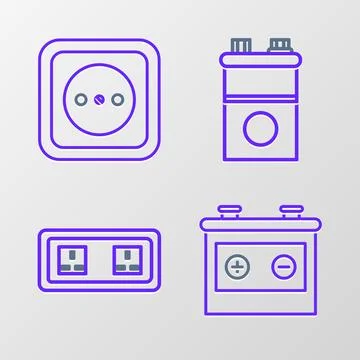 Set line Car battery, Electrical outlet,  and  icon. Vector Stock Illustration